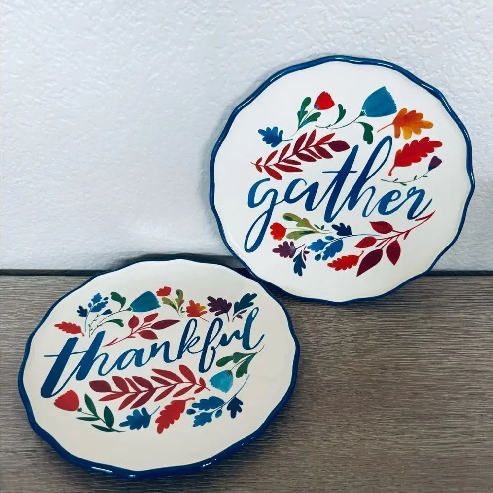 Fall Autumn Gather Thankful Ceramic Serving Plates Set